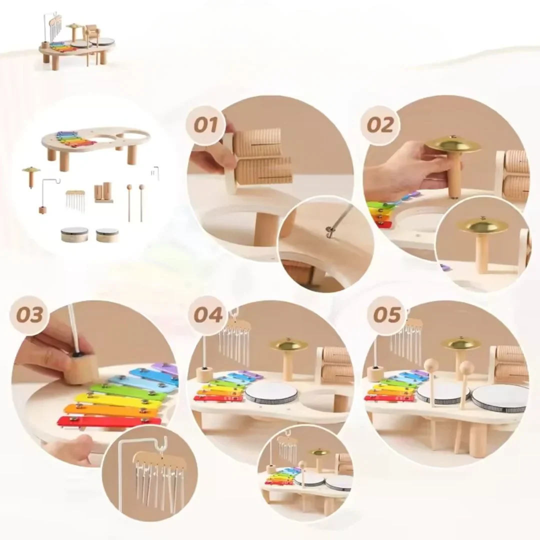 Montessori Wooden Drum Set