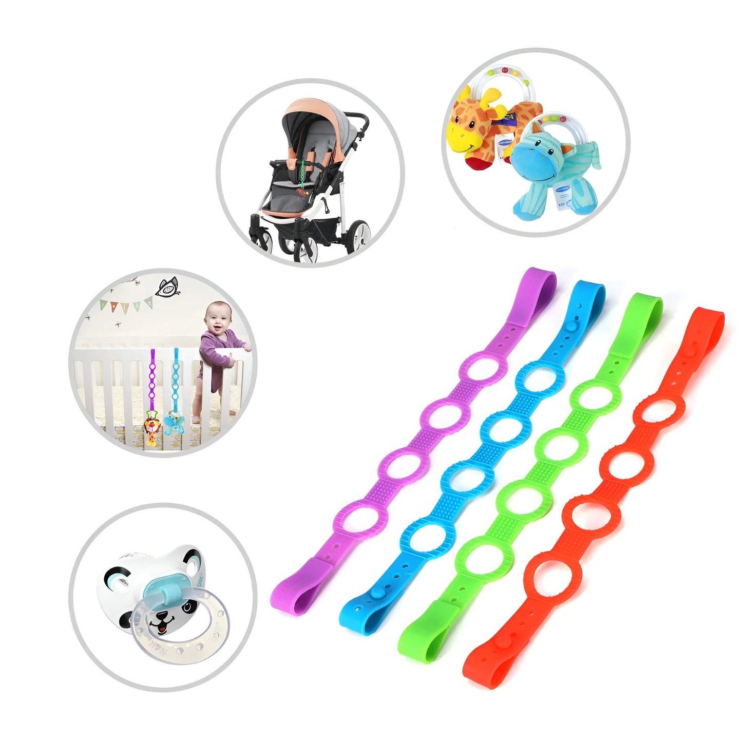 Silicone Strap For Pacifiers, Teething Rings & Bottles